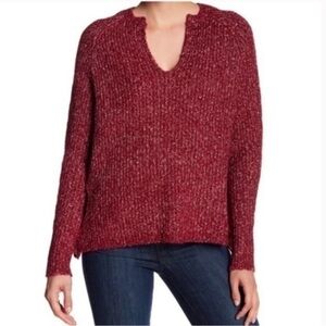 JOHN + JENN Lace Side Marled Sweater Red